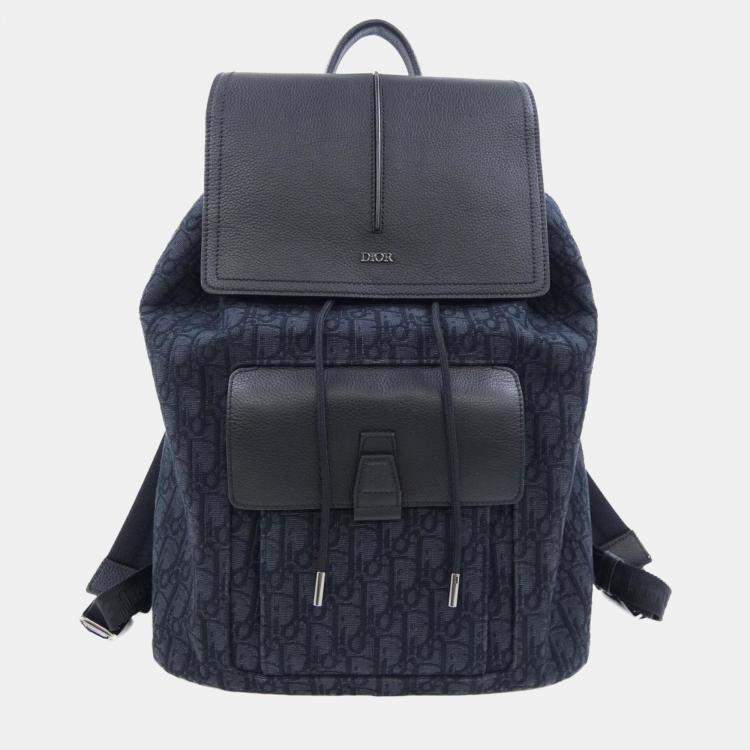 Pre Owned Christian Dior Leather Canvas Navy Backpack