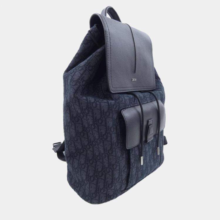 Pre Owned Christian Dior Leather Canvas Navy Backpack