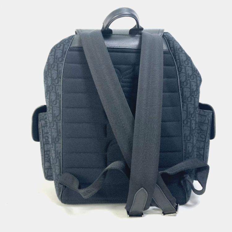 Pre Owned Christian Dior Dior Saddle Oblique Backpack Navy Canvas And Leather.