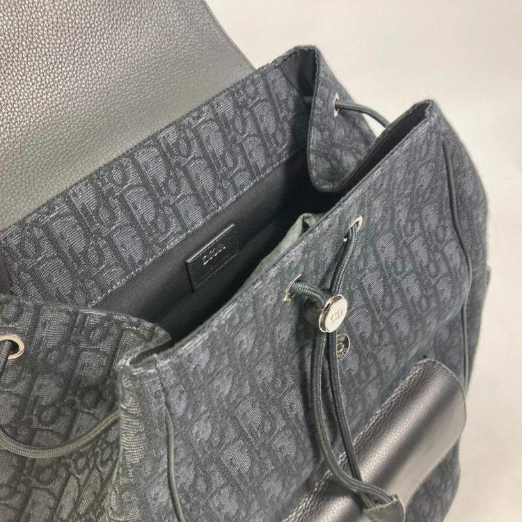 Pre Owned Christian Dior Dior Saddle Oblique Backpack Navy Canvas And Leather.