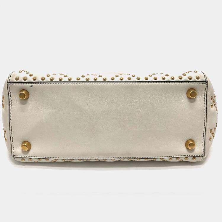 Pre Owned Christian Dior Cannage Tote Bag  Lady Dior  Handbag  Leather  White
