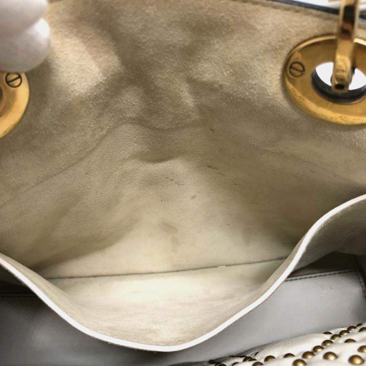 Pre Owned Christian Dior Cannage Tote Bag  Lady Dior  Handbag  Leather  White