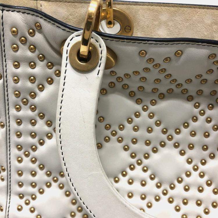 Pre Owned Christian Dior Cannage Tote Bag  Lady Dior  Handbag  Leather  White