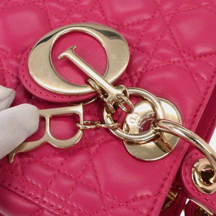 Pre Owned Christian Dior Pink Lambskin Lady Dior Cannage 2way Handbag