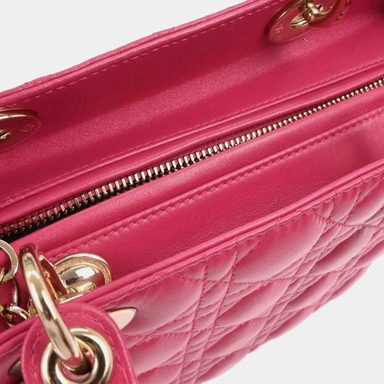 Pre Owned Christian Dior Pink Lambskin Lady Dior Cannage 2way Handbag