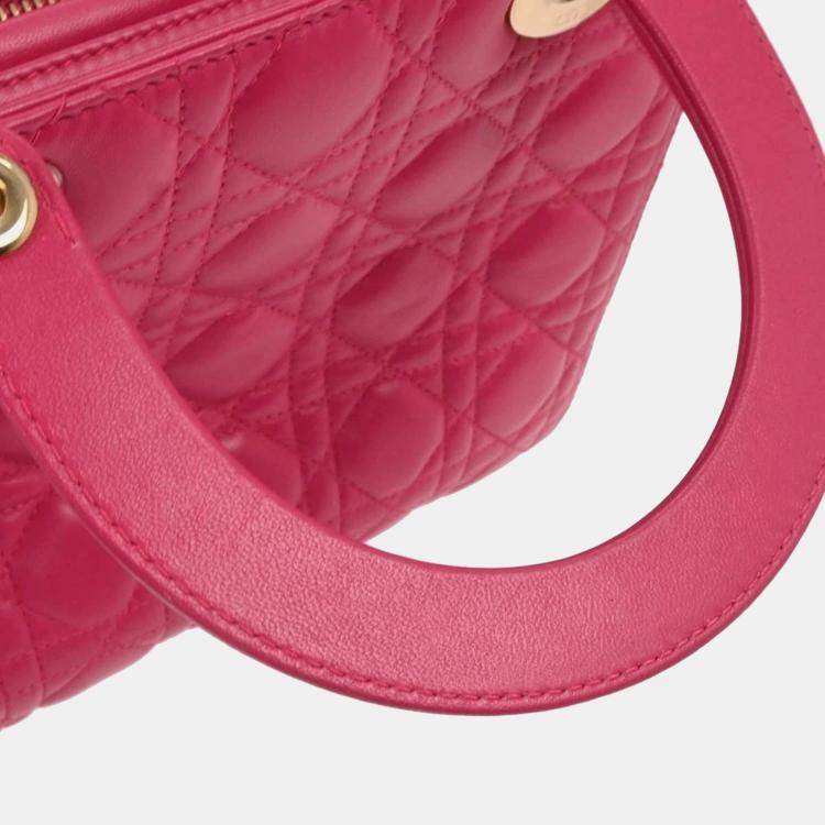 Pre Owned Christian Dior Pink Lambskin Lady Dior Cannage 2way Handbag