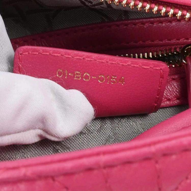 Pre Owned Christian Dior Pink Lambskin Lady Dior Cannage 2way Handbag