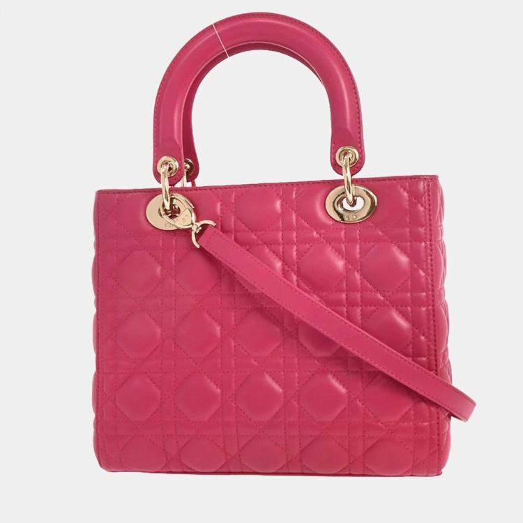 Pre Owned Christian Dior Pink Lambskin Lady Dior Cannage 2way Handbag
