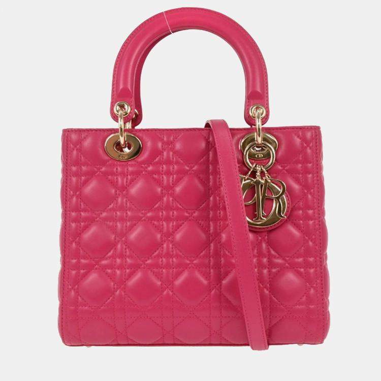 Pre Owned Christian Dior Pink Lambskin Lady Dior Cannage 2way Handbag