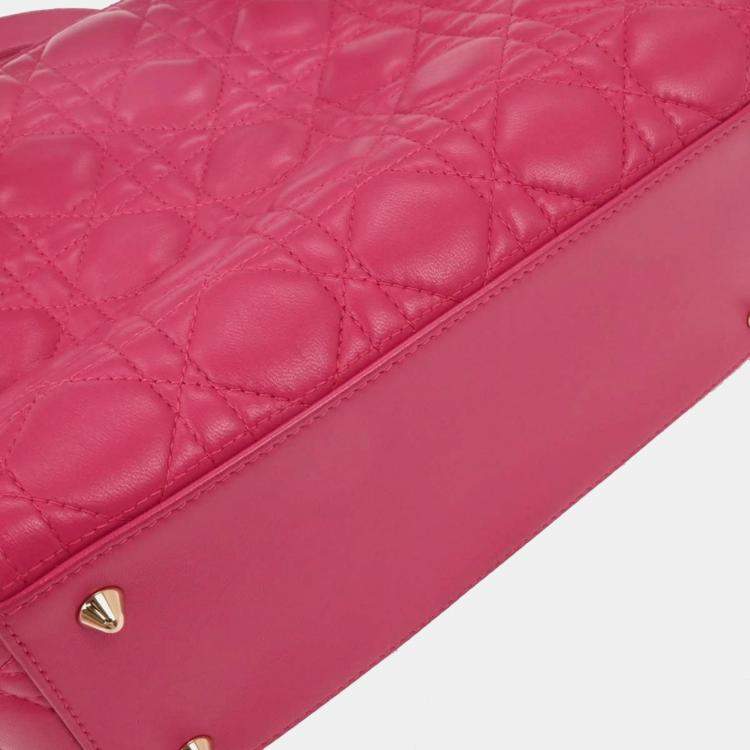 Pre Owned Christian Dior Pink Lambskin Lady Dior Cannage 2way Handbag