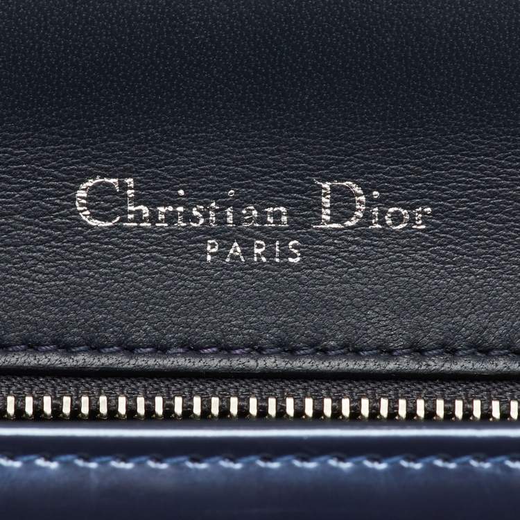 Pre Owned Dior Metallic Blue Micro Cannage Patent Leather Small Diorama Flap Bag