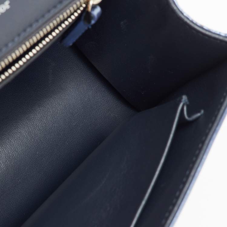 Pre Owned Dior Metallic Blue Micro Cannage Patent Leather Small Diorama Flap Bag