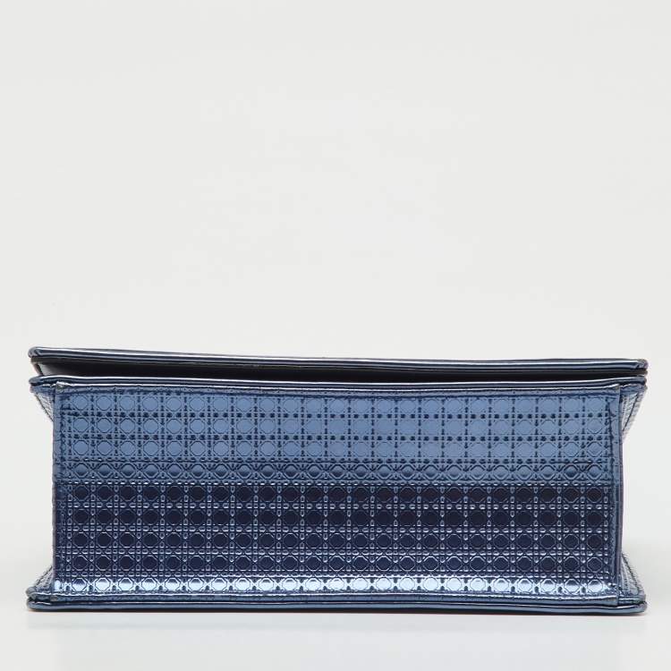 Pre Owned Dior Metallic Blue Micro Cannage Patent Leather Small Diorama Flap Bag