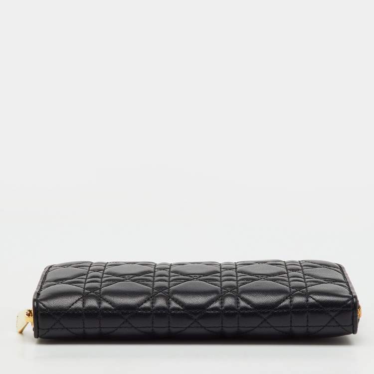 Pre Owned Dior Black Cannage Leather Lady Dior Zip Around Wallet
