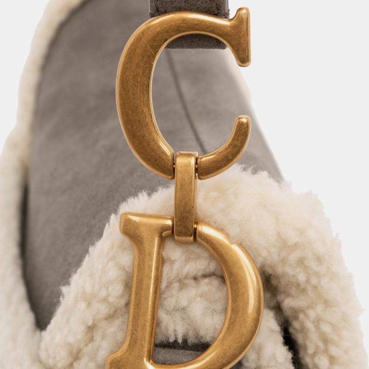Pre Owned Dior Grey Shearling Suede Saddle Bag