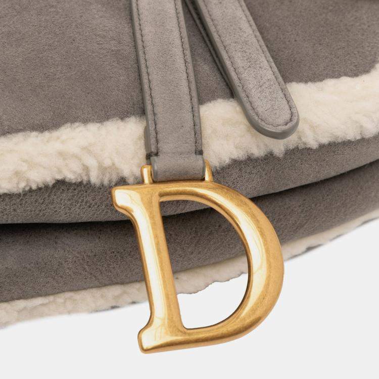 Pre Owned Dior Grey Shearling Suede Saddle Bag