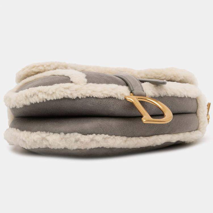 Pre Owned Dior Grey Shearling Suede Saddle Bag