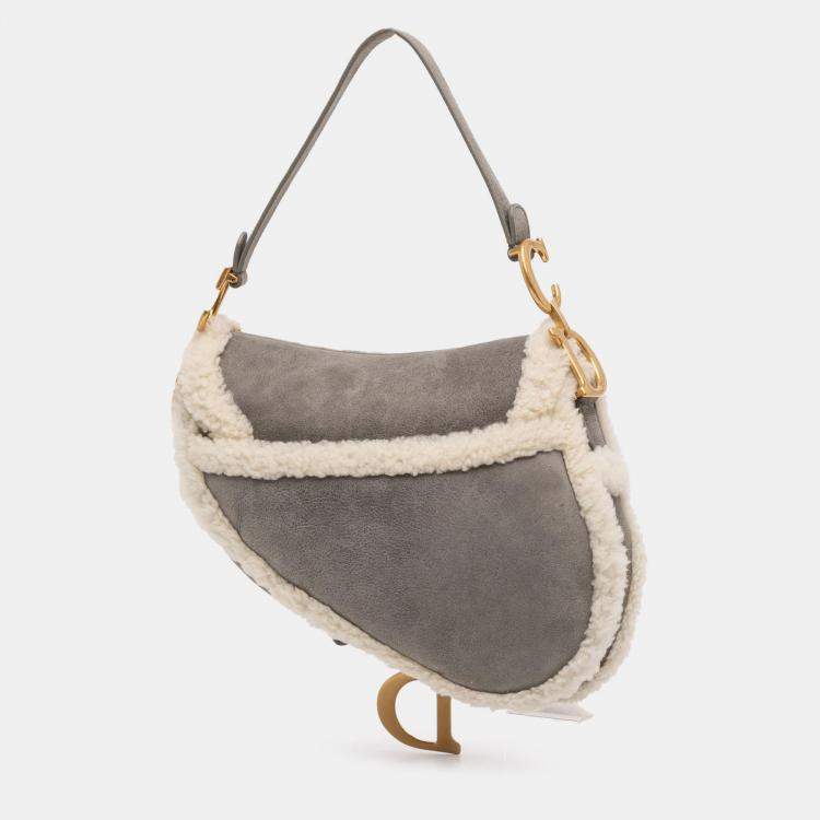 Pre Owned Dior Grey Shearling Suede Saddle Bag