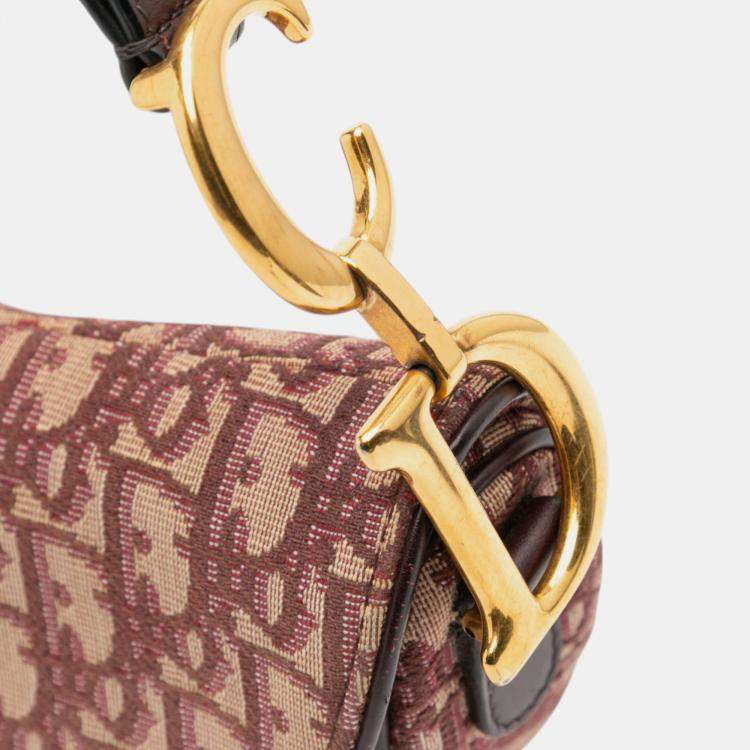 Pre Owned Dior Red Oblique Canvas Saddle Bag