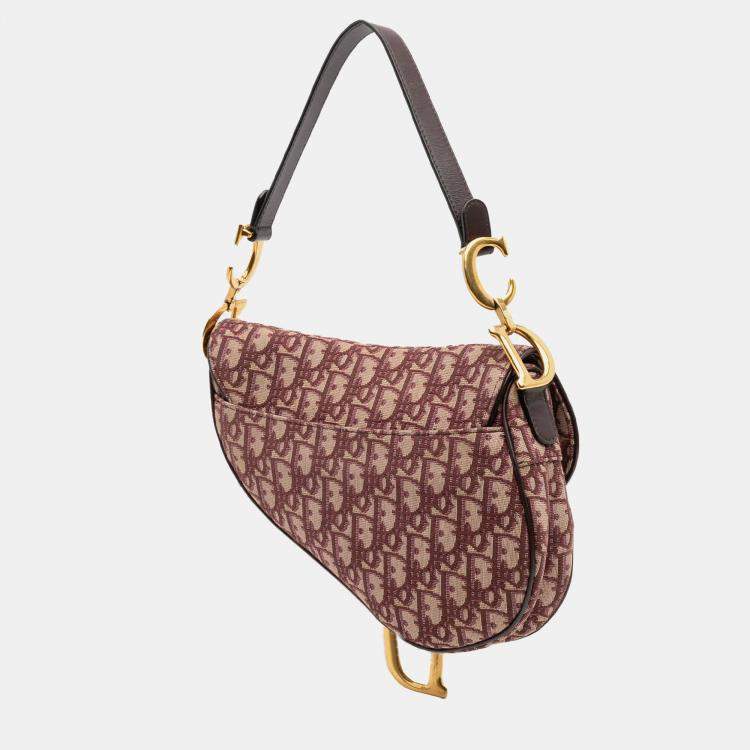 Pre Owned Dior Red Oblique Canvas Saddle Bag
