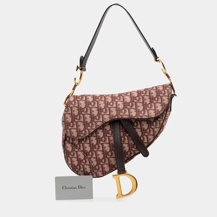 Pre Owned Dior Red Oblique Canvas Saddle Bag