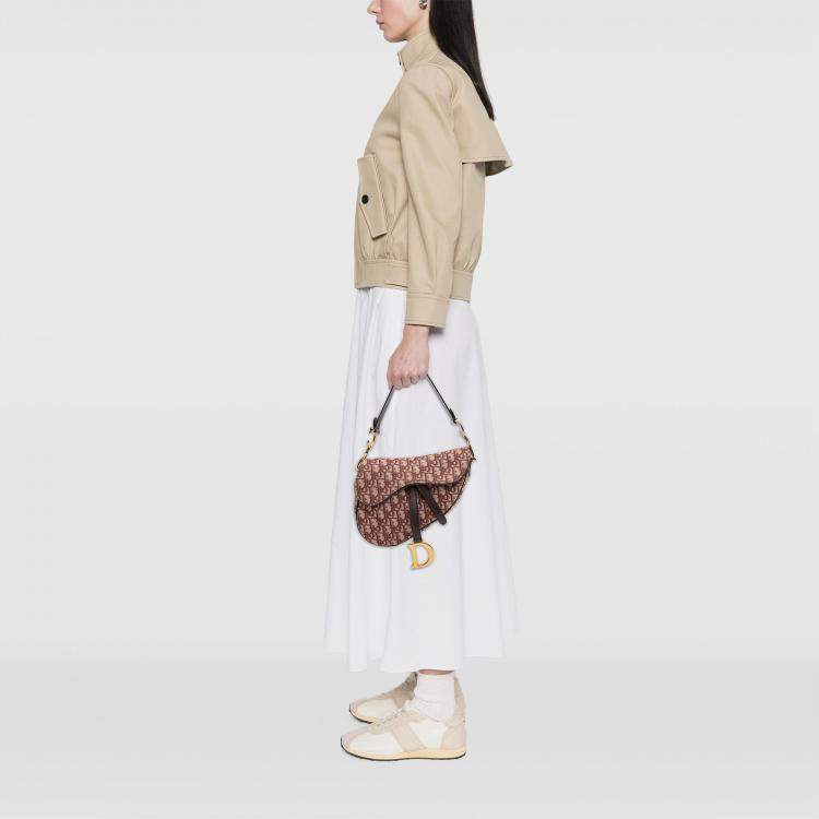 Pre Owned Dior Red Oblique Canvas Saddle Bag