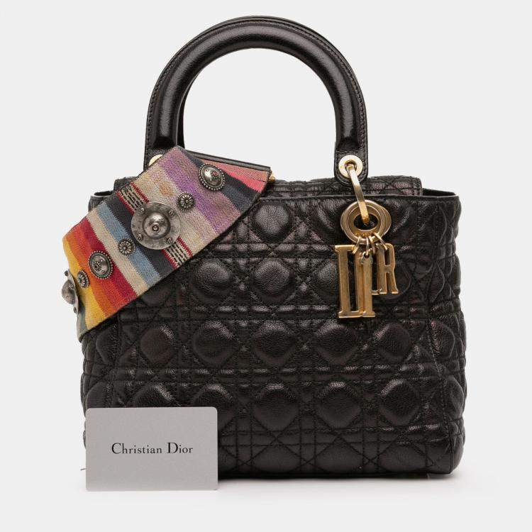 Pre Owned Dior Black Medium Grained Calfskin Cannage Supple Lady Dior