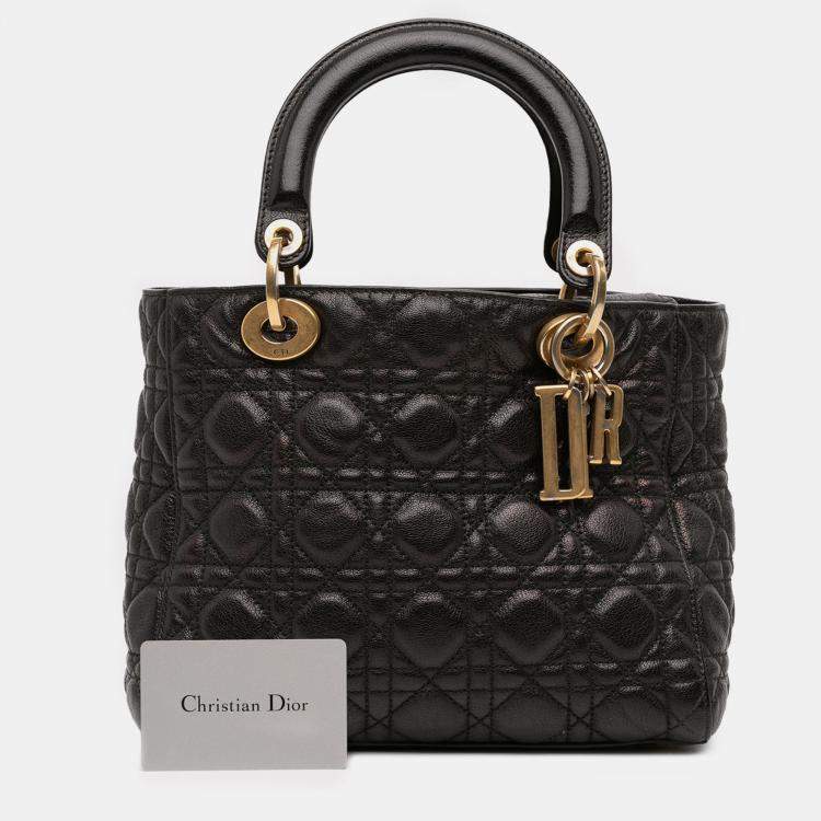Pre Owned Dior Black Medium Grained Calfskin Cannage Supple Lady Dior
