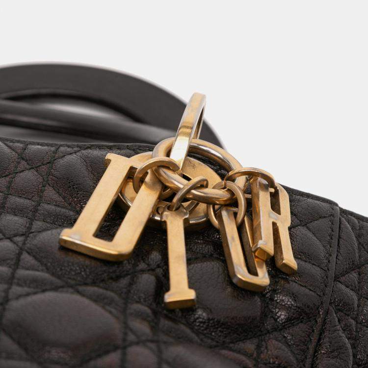Pre Owned Dior Black Medium Grained Calfskin Cannage Supple Lady Dior