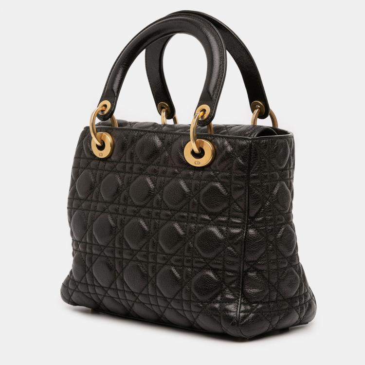 Pre Owned Dior Black Medium Grained Calfskin Cannage Supple Lady Dior