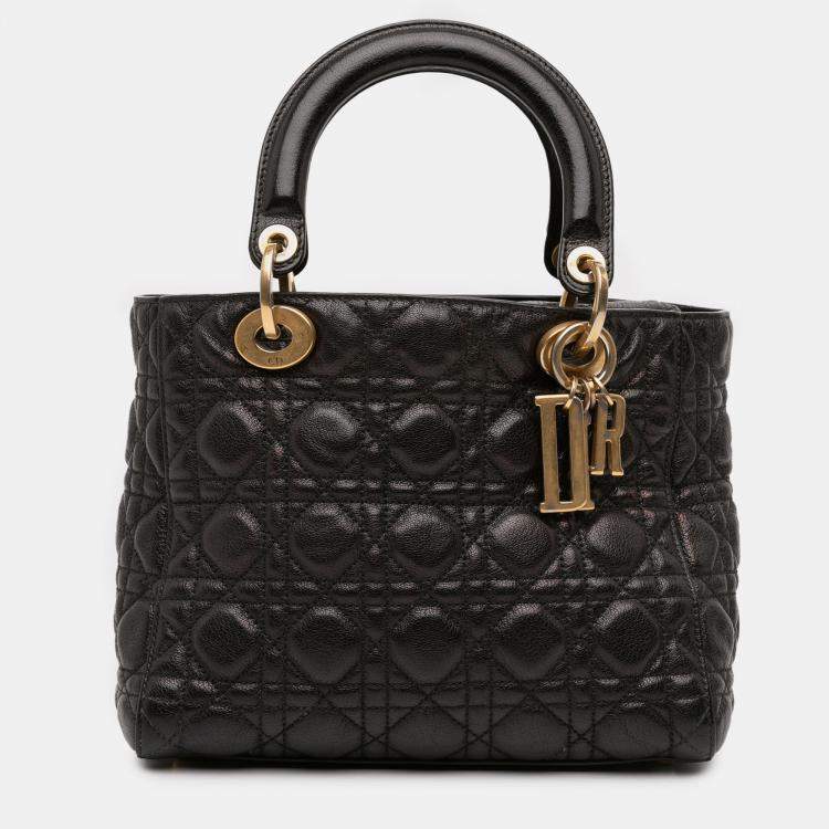 Pre Owned Dior Black Medium Grained Calfskin Cannage Supple Lady Dior