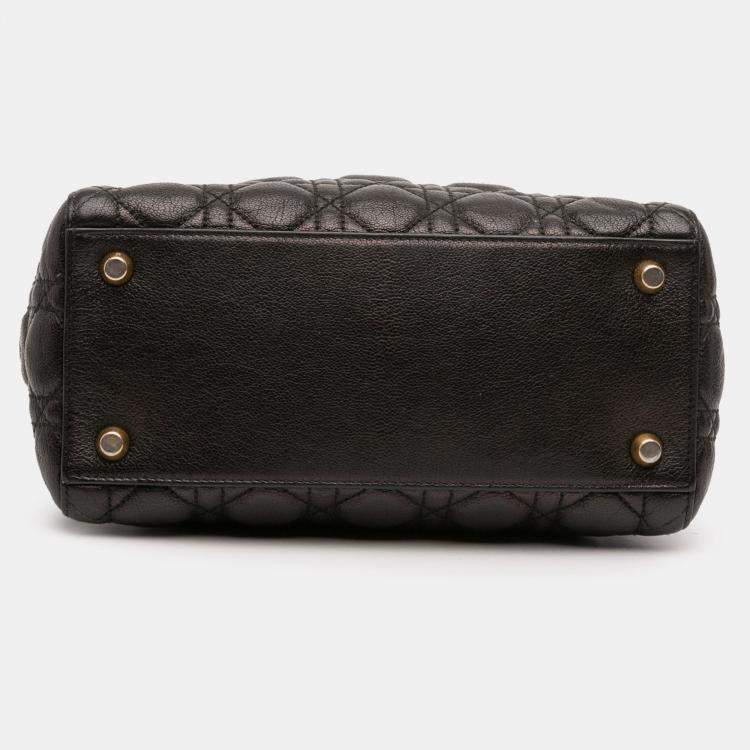 Pre Owned Dior Black Medium Grained Calfskin Cannage Supple Lady Dior