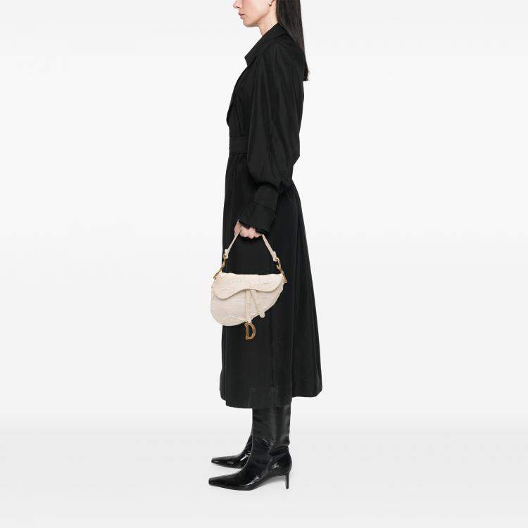 Pre Owned Dior White Mini Canvas Embroidered Camouflage Saddle Bag
