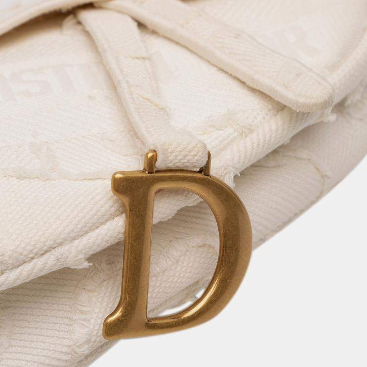Pre Owned Dior White Mini Canvas Embroidered Camouflage Saddle Bag