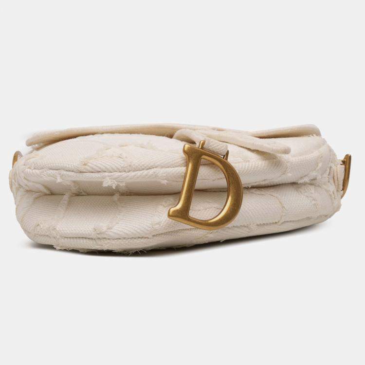 Pre Owned Dior White Mini Canvas Embroidered Camouflage Saddle Bag