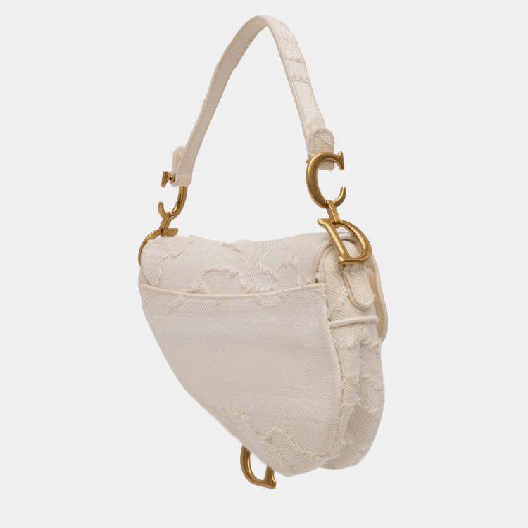 Pre Owned Dior White Mini Canvas Embroidered Camouflage Saddle Bag