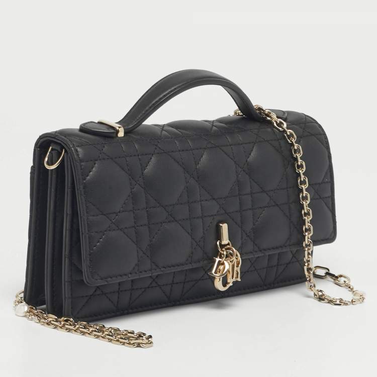 Pre Owned Dior Black Cannage Leather Mini My Dior Top Handle Bag