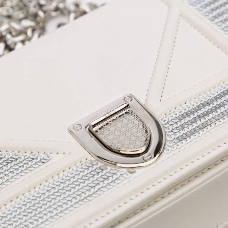Pre Owned Dior White Small Calfskin Diorama Sequin Flap