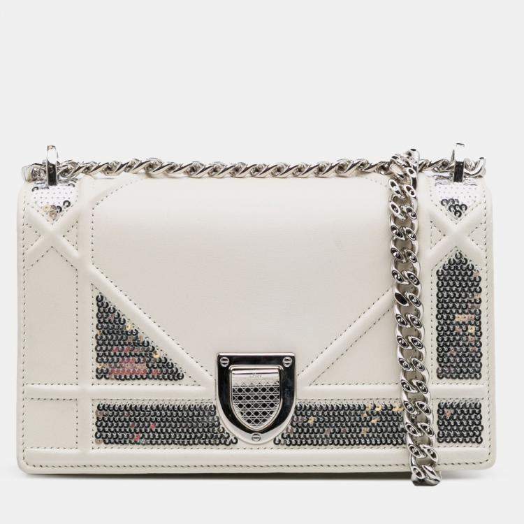 Pre Owned Dior White Small Calfskin Diorama Sequin Flap