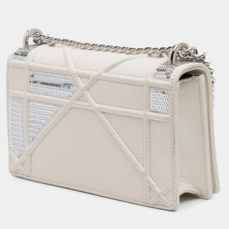 Pre Owned Dior White Small Calfskin Diorama Sequin Flap