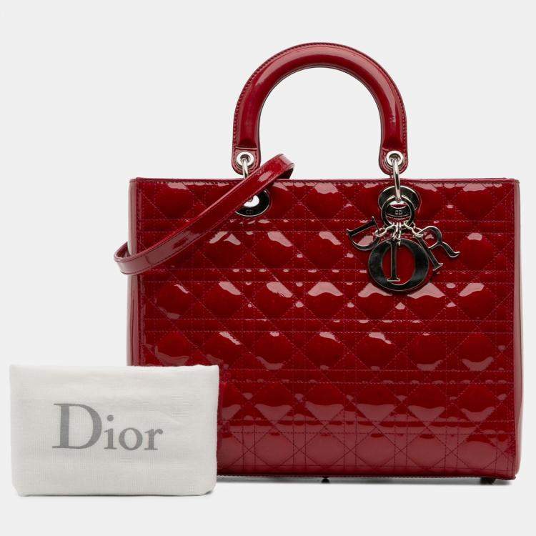 Pre Owned Dior Red Large Patent Cannage Lady Dior