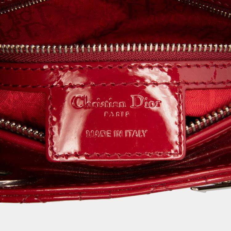 Pre Owned Dior Red Large Patent Cannage Lady Dior