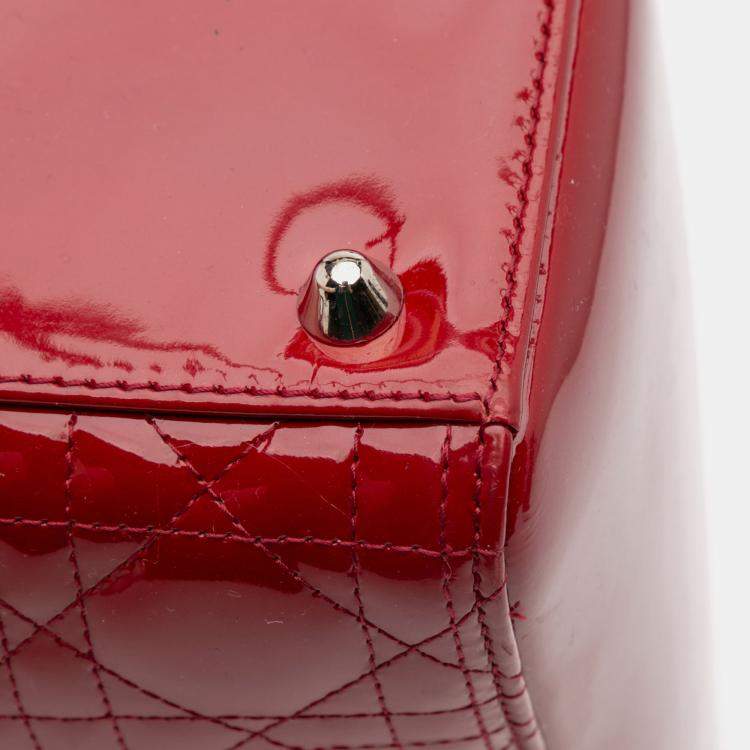 Pre Owned Dior Red Large Patent Cannage Lady Dior