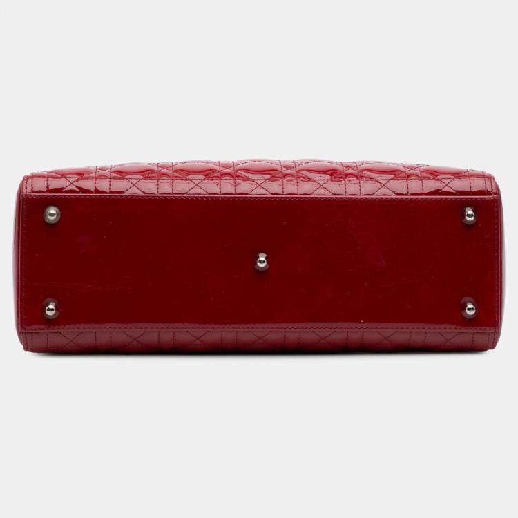 Pre Owned Dior Red Large Patent Cannage Lady Dior