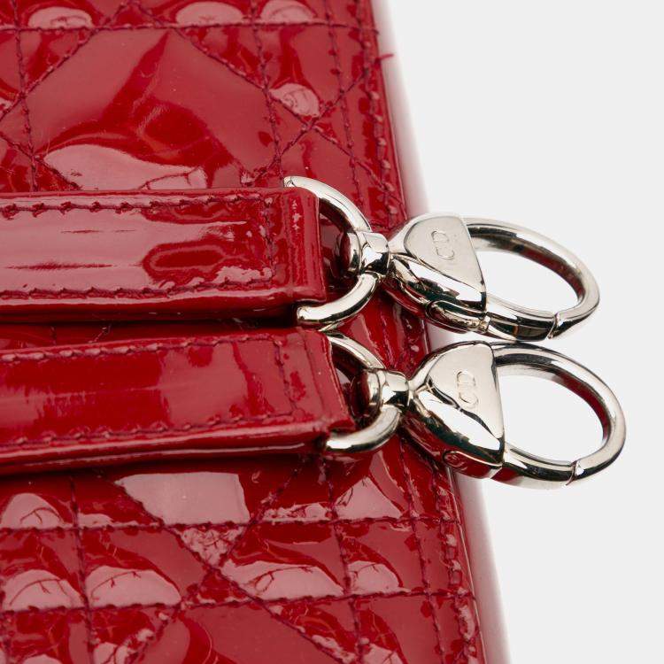 Pre Owned Dior Red Large Patent Cannage Lady Dior