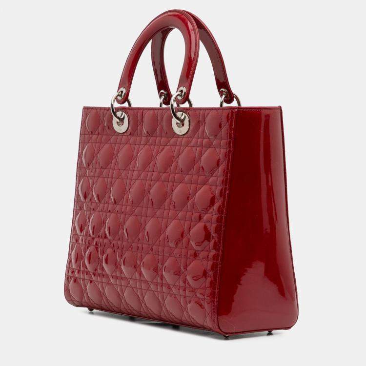 Pre Owned Dior Red Large Patent Cannage Lady Dior