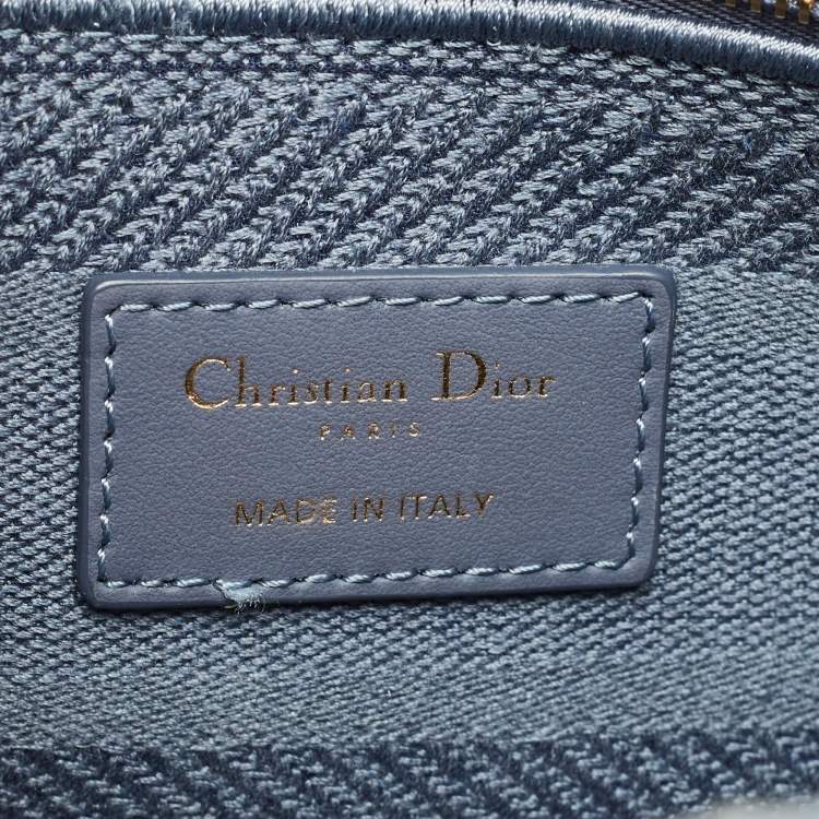 Pre Owned Dior Blue Cannage Embroidered Canvas Medium Lady D-Lite Tote