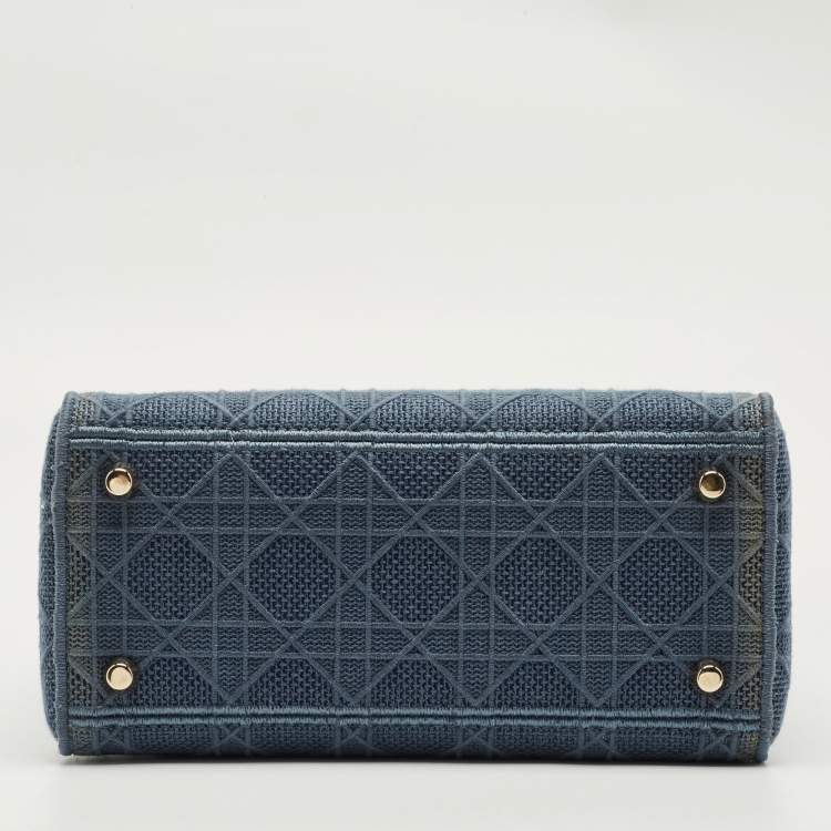 Pre Owned Dior Blue Cannage Embroidered Canvas Medium Lady D-Lite Tote