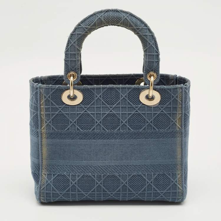 Pre Owned Dior Blue Cannage Embroidered Canvas Medium Lady D-Lite Tote