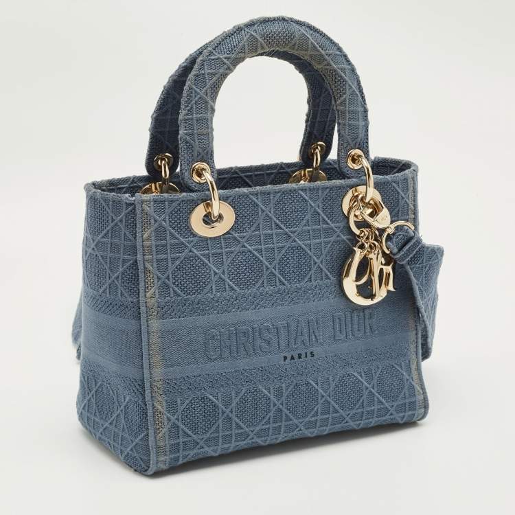 Pre Owned Dior Blue Cannage Embroidered Canvas Medium Lady D-Lite Tote